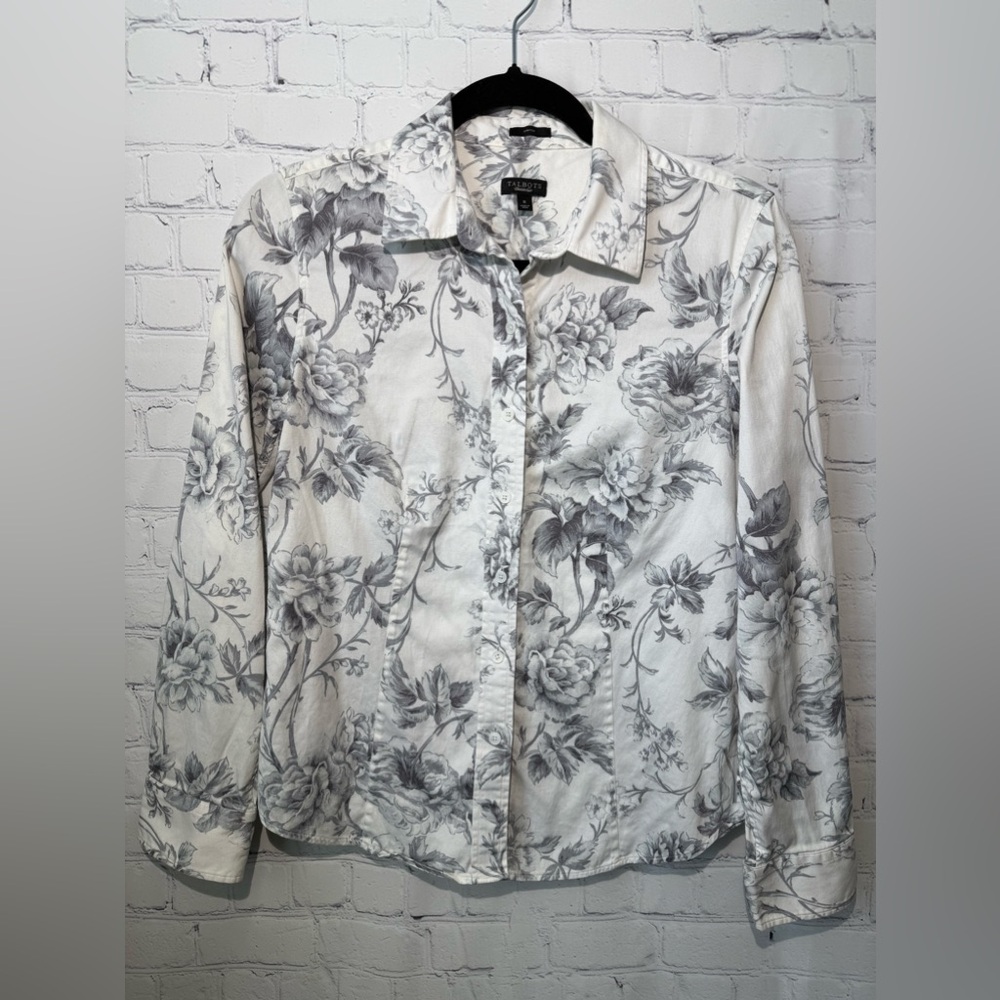Talbots stretch size 8 white with gray florals